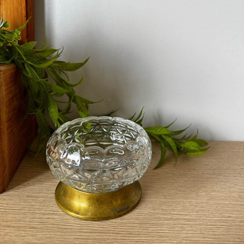 Small Glass Decorative Bowl with Brass Base